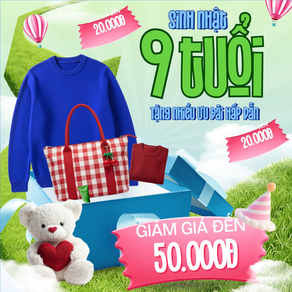 Mẫu Bài post MXH vuông Giảm giá sinh nhật 9 tuổi — LayerPic