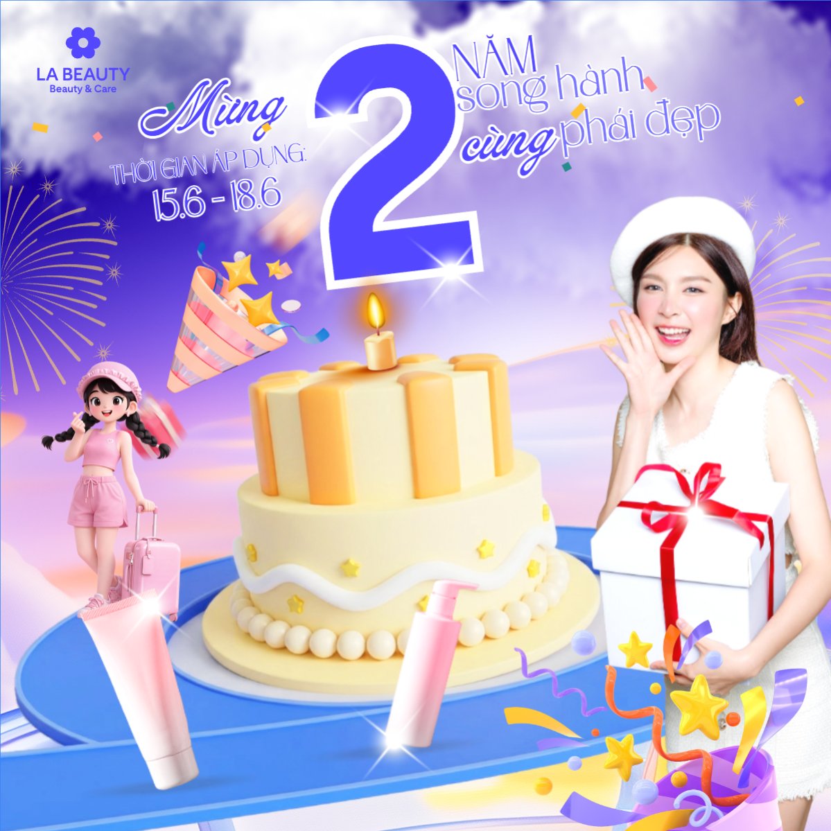 Mẫu Bài post MXH vuông Mừng 2 năm song hành cùng phái đẹp — LayerPic
