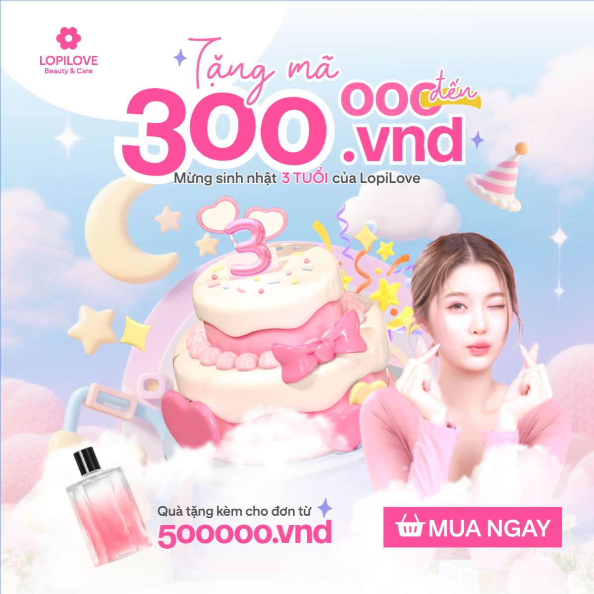 Mẫu Bài post MXH vuông Tặng mã đến 300000.vnd mừng sinh nhật 3 tuổi — LayerPic