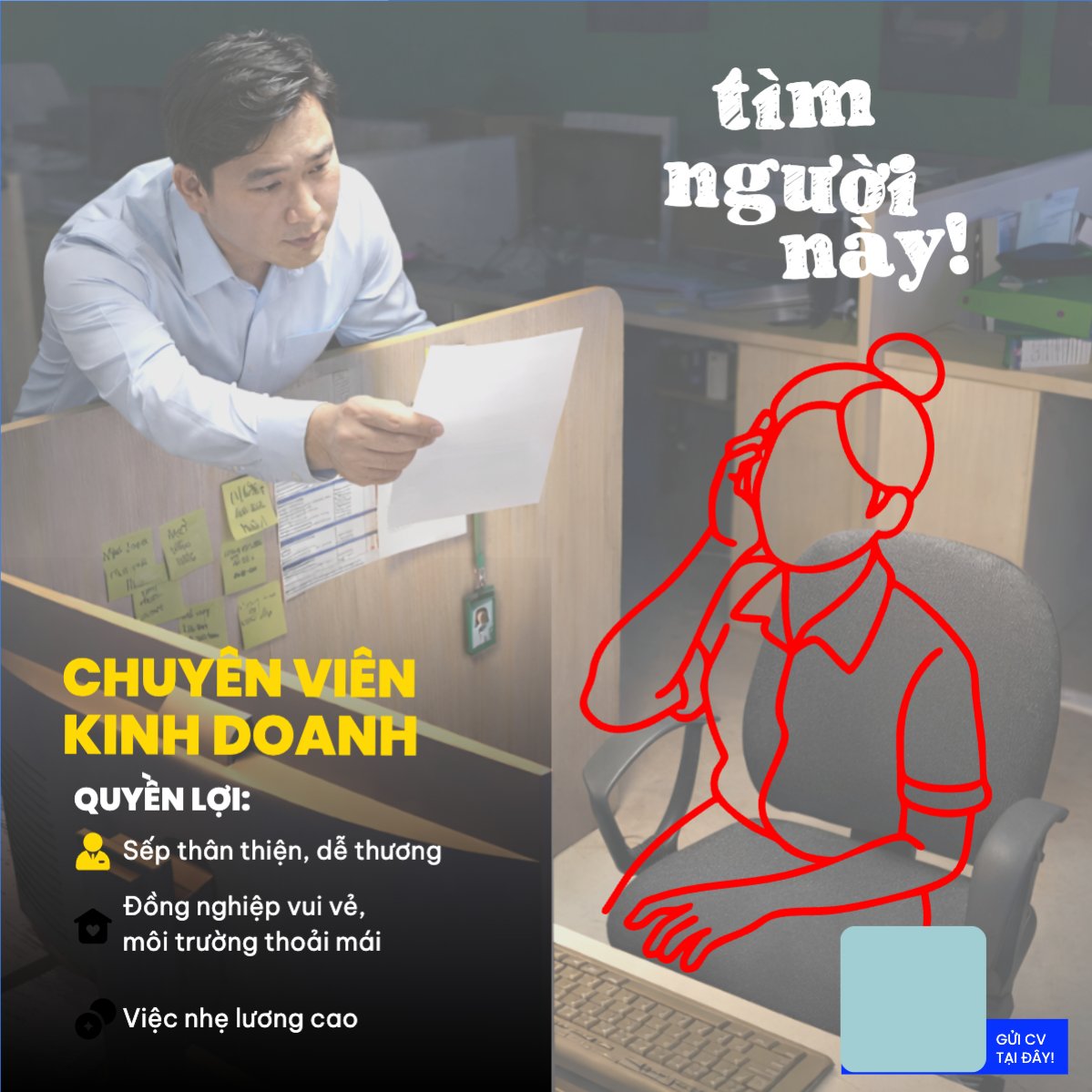 Mẫu Bài post MXH vuông Chuyên viên kinh doanh tuyển dụng — LayerPic