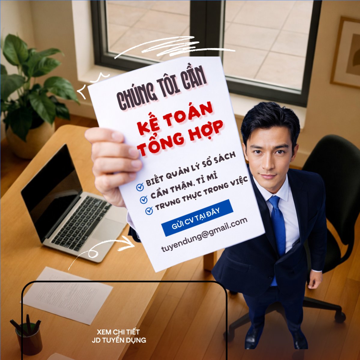 Mẫu Bài post MXH vuông Tuyển dụng kế toán tổng hợp — LayerPic