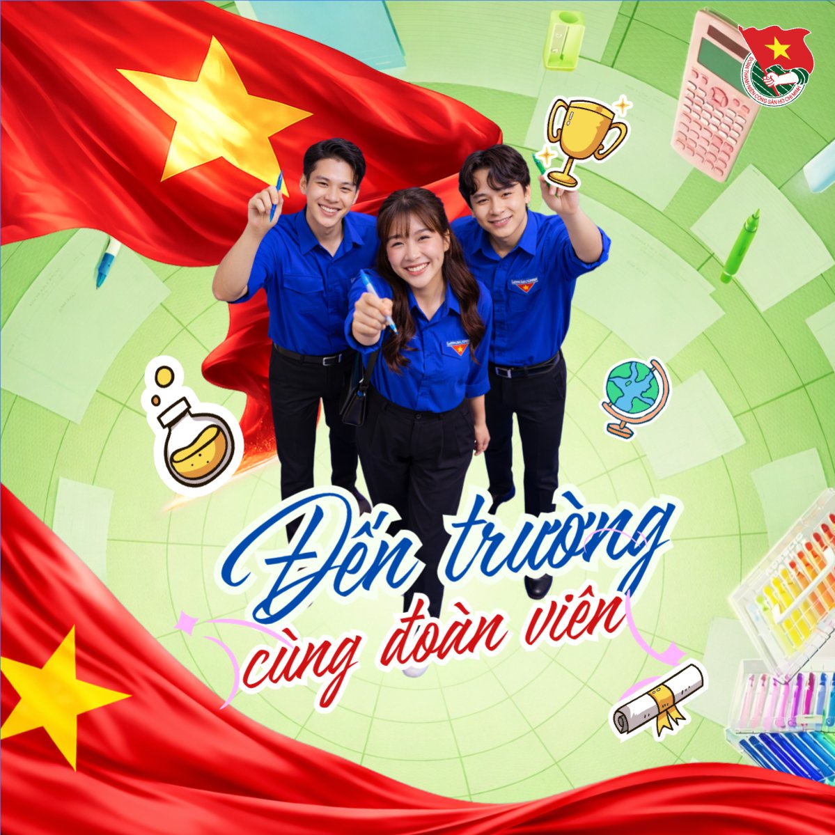 Mẫu Bài post MXH vuông Đến trường cùng đoàn viên — LayerPic