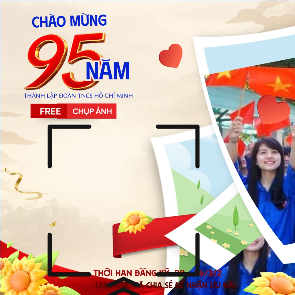 Mẫu Bài post MXH vuông Chào mừng 95 năm thành lập Đoàn — LayerPic