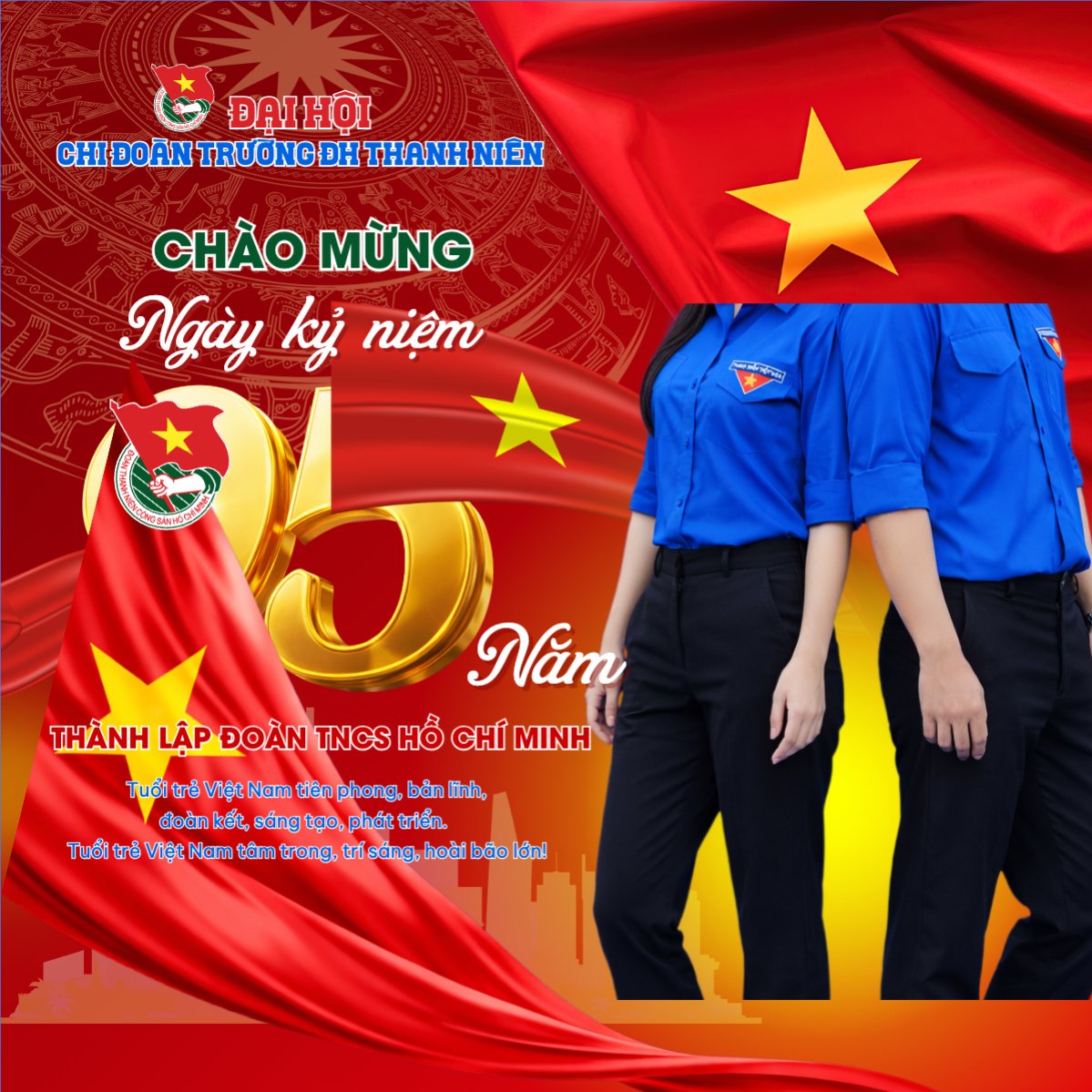 Mẫu Bài post MXH vuông Kỷ niệm ngày thành lập Đoàn TNCS Hồ Chí Minh 26/3 — LayerPic