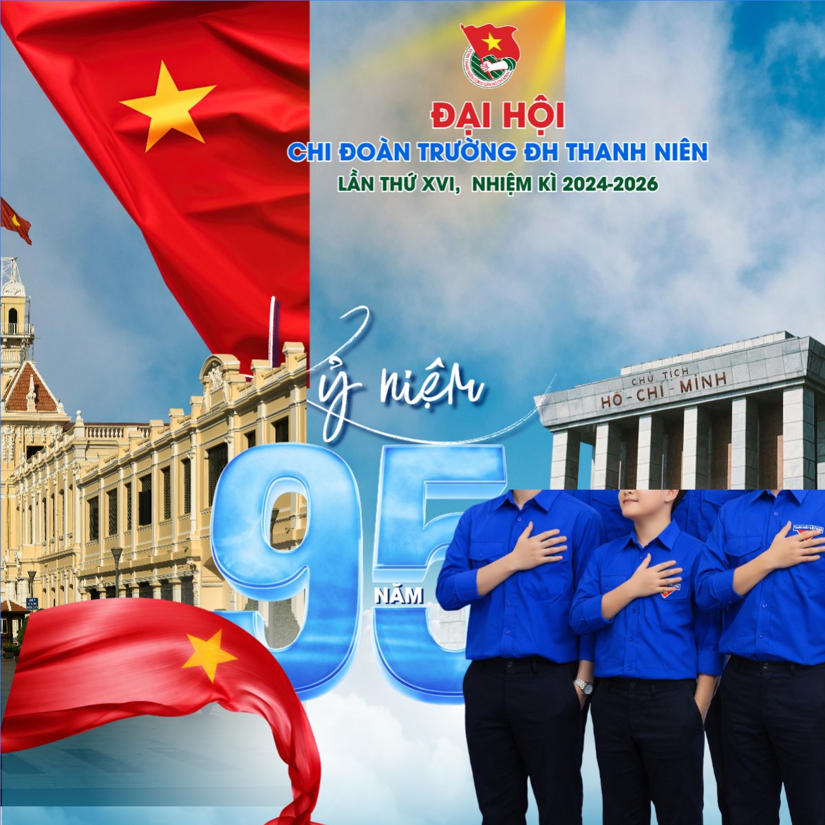 Mẫu Bài post MXH vuông Kỷ niệm ngày thành lập Đoàn TNCS Hồ Chí Minh 26/3 — LayerPic