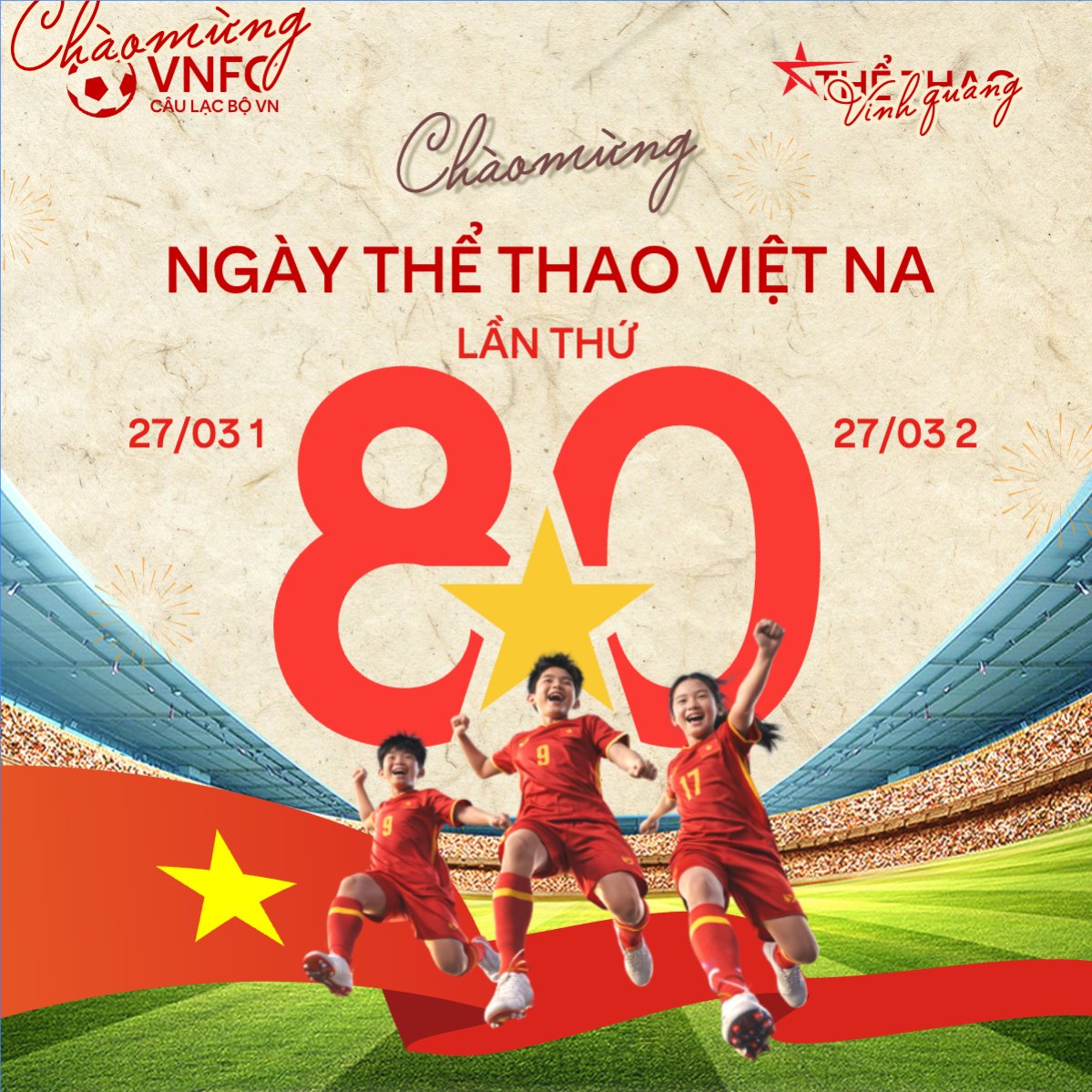 Mẫu Bài post MXH vuông Chào mừng ngày thể thao Việt Nam 27/3 — LayerPic