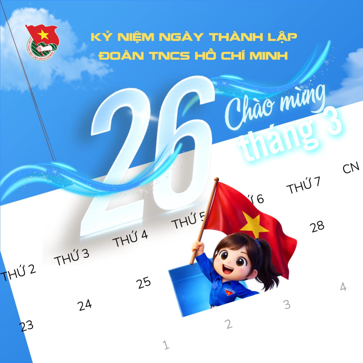 Mẫu Bài post MXH vuông Kỷ niệm ngày thành lập đoàn TNCS HCM — LayerPic