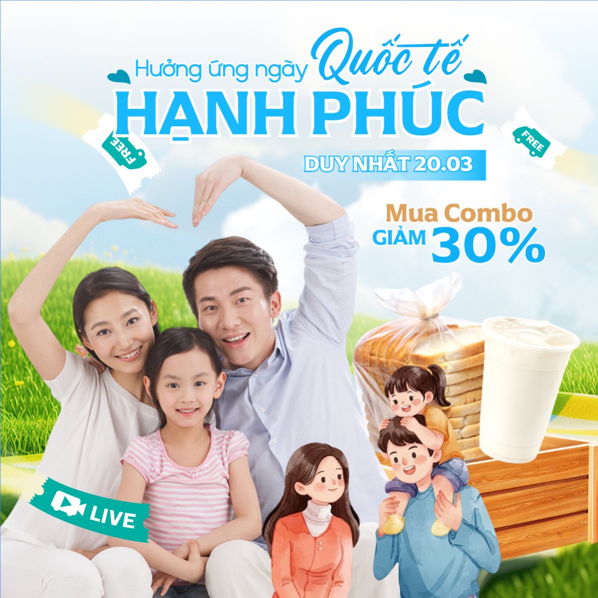 Mẫu Bài post MXH vuông Hưởng ứng ngày Quốc tế Hạnh Phúc 20/3 — LayerPic