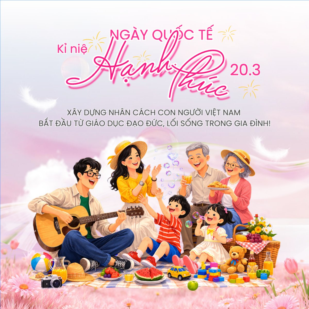 Mẫu Bài post MXH vuông Kỉ niệm ngày Quốc Tế Hạnh Phúc 20/3 — LayerPic