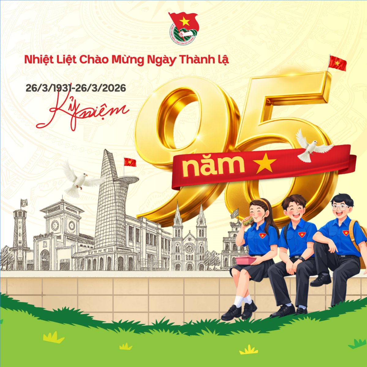 Mẫu Bài post MXH vuông Chào mừng kỷ niệm ngày thành lập Đoàn TNCS Hồ Chí Minh 26/3 — LayerPic