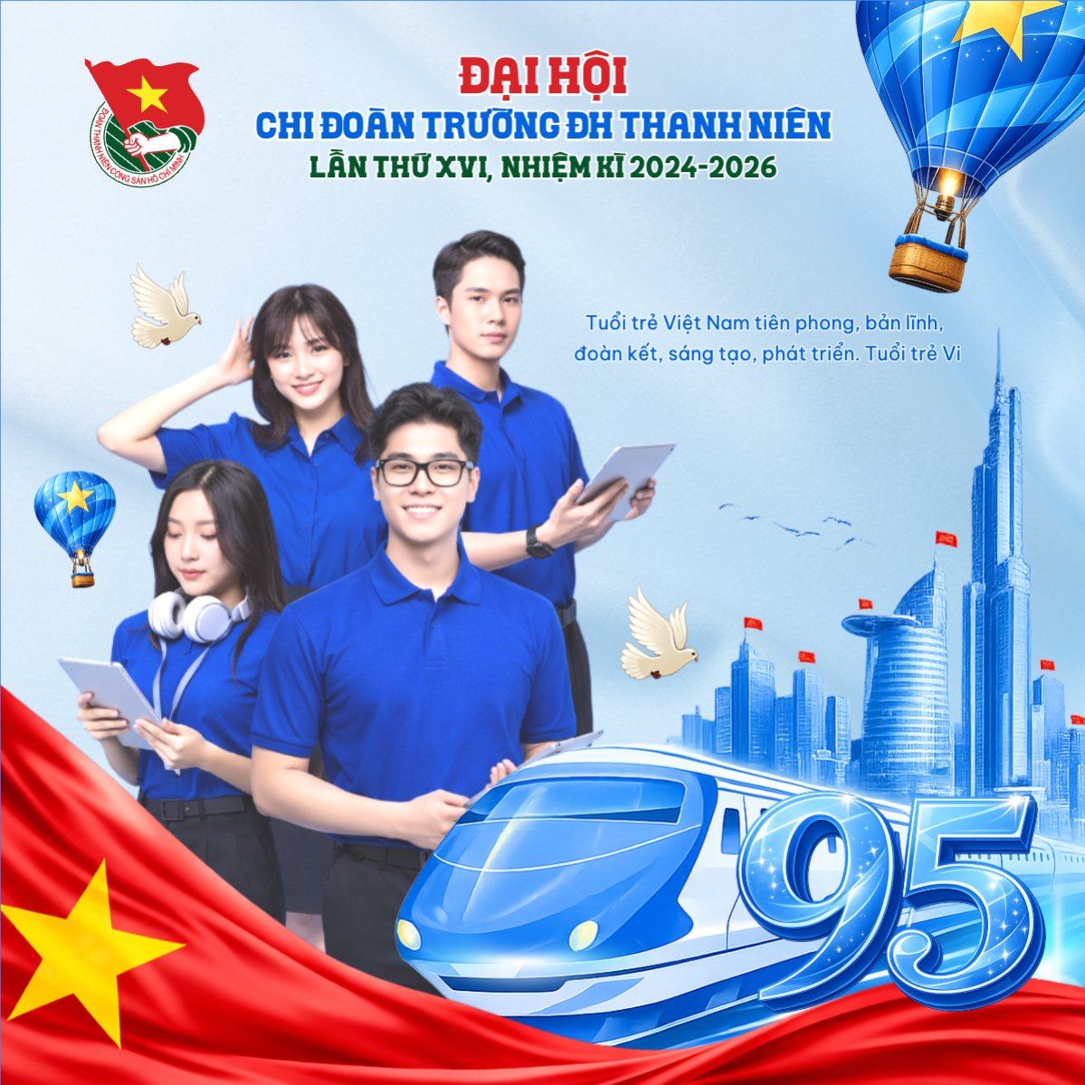Mẫu Bài post MXH vuông Kỷ niệm ngày thành lập Đoàn TNCS Hồ Chí Minh 26/3 — LayerPic