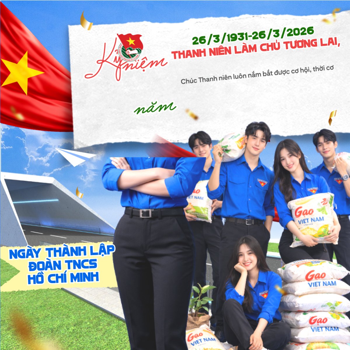 Mẫu Bài post MXH vuông Thanh niên làm chủ tương lai, tuổi trẻ xây dựng Đất nước — LayerPic