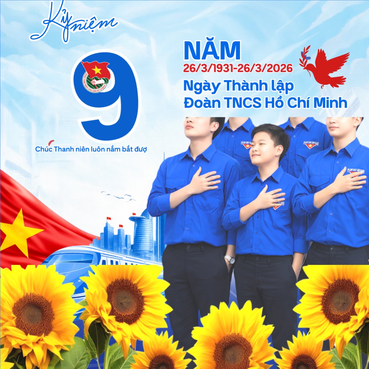 Mẫu Bài post MXH vuông Kỷ niệm ngày thành lập Đoàn TNCS Hồ Chí Minh 26/3 — LayerPic