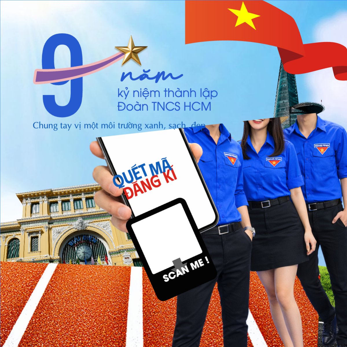 Mẫu Bài post MXH vuông Kỉ niệm 95 năm thành lập đoàn TNCS — LayerPic