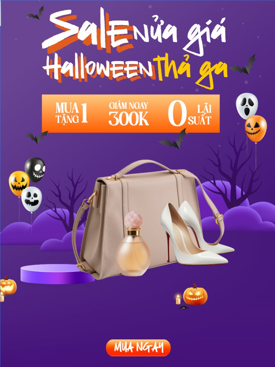 Mẫu Banner dọc Halloween, lễ hội ma quái, sự kiện, event, fashion, thời trang, quần áo, trang phục, clothes, outfit, dễ thương, cute, chibi, hoạt hình, cartoon — LayerPic