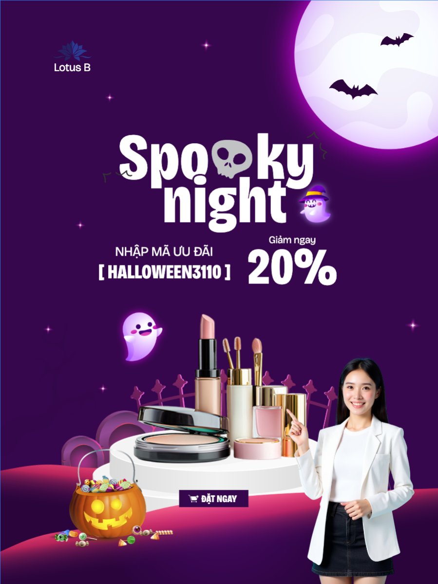 Mẫu Banner dọc Halloween, lễ hội ma quái, thẩm mỹ, cosmetic, beauty, làm đẹp, sự kiện, event, dễ thương, cute, chibi, hoạt hình, cartoon — LayerPic