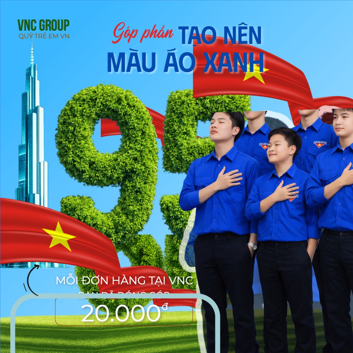 Mẫu Bài post MXH vuông Góp phần tạo nên màu áo xanh — LayerPic