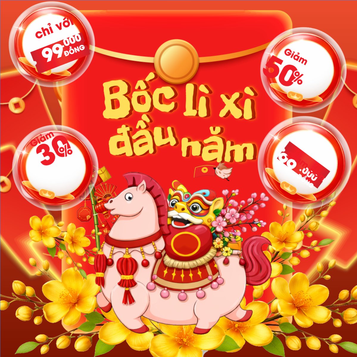 Mẫu Bài post MXH vuông Bốc lì xì đầu năm — LayerPic