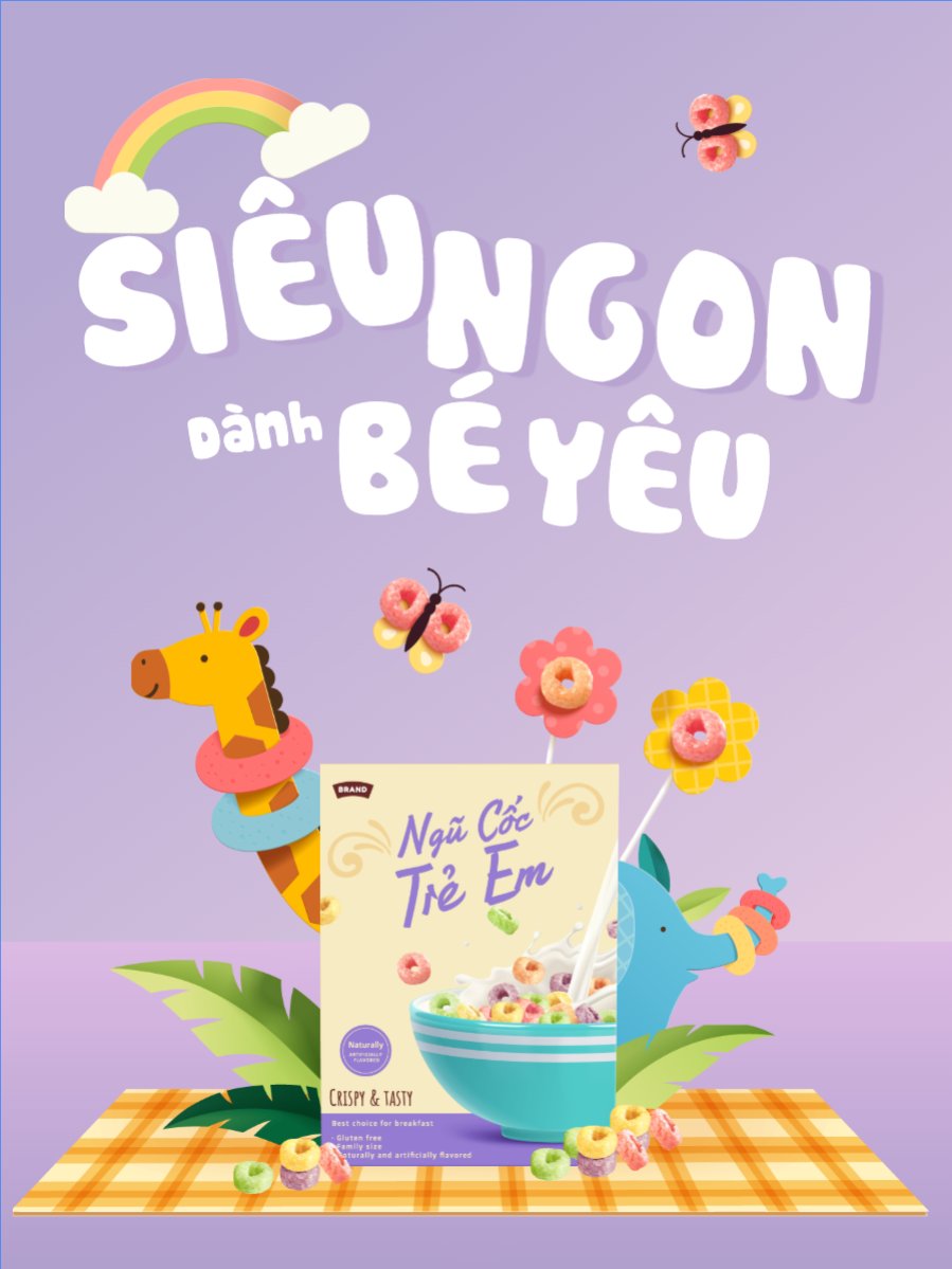 Mẫu Banner dọc Em bé, baby, trẻ em, kids, ngũ cốc, cereal, đồ ăn, food, thực phẩm, ẩm thực, món ăn, F&B, thức ăn — LayerPic