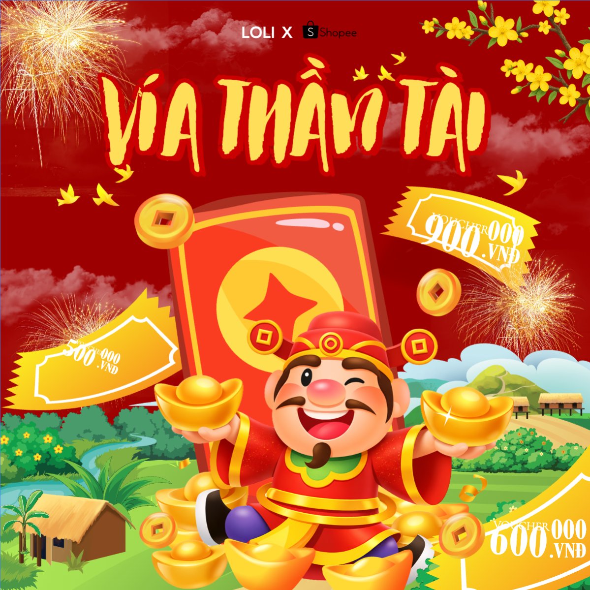 Mẫu Bài post MXH vuông Vía thần tài — LayerPic