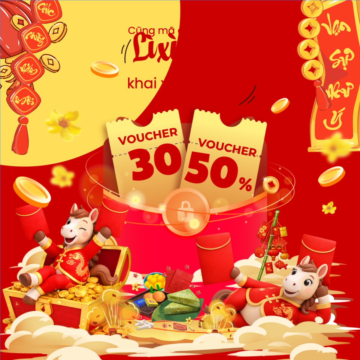 Mẫu Bài post MXH vuông Nhận lì xì đầu năm — LayerPic