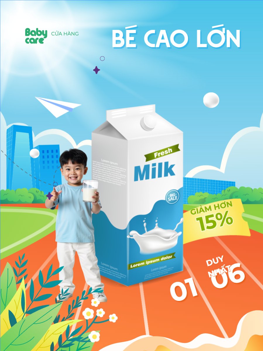Mẫu Banner dọc Quốc tế thiếu nhi, 1/6, trẻ em, quảng cáo, giảm giá, ưu đãi, sale, nước uống, drink — LayerPic