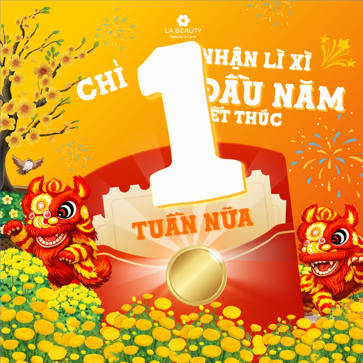 Mẫu Bài post MXH vuông Nhận lì xì đầu năm — LayerPic