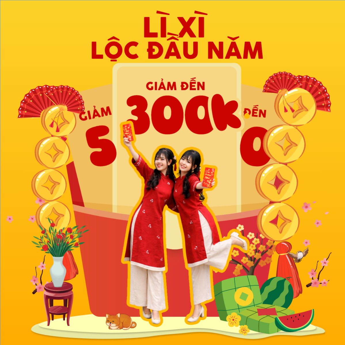 Mẫu Bài post MXH vuông Lì xì đầu năm — LayerPic