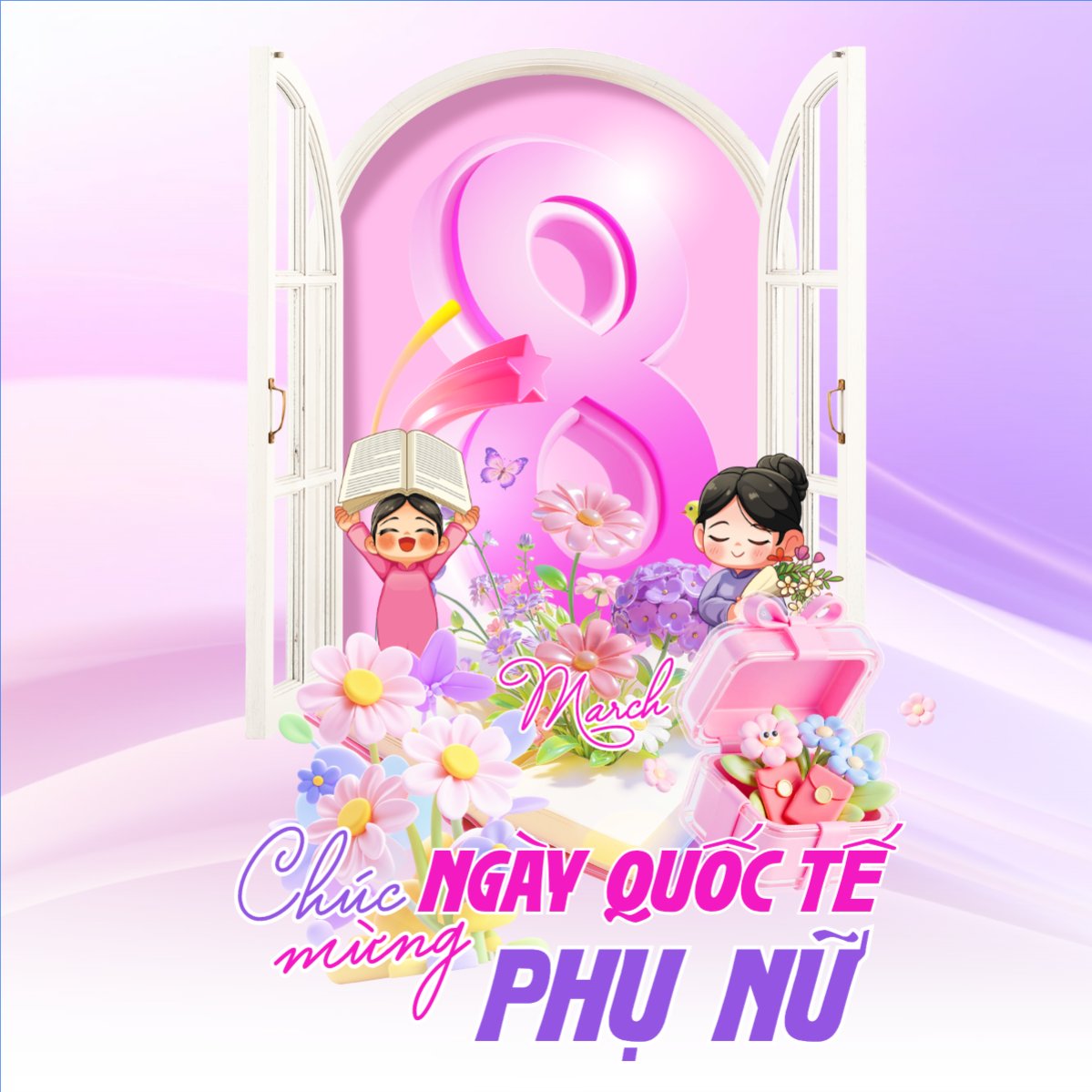 Mẫu Bài post MXH vuông Chúc mừng ngày Quốc tế phụ nữ 8/3 — LayerPic