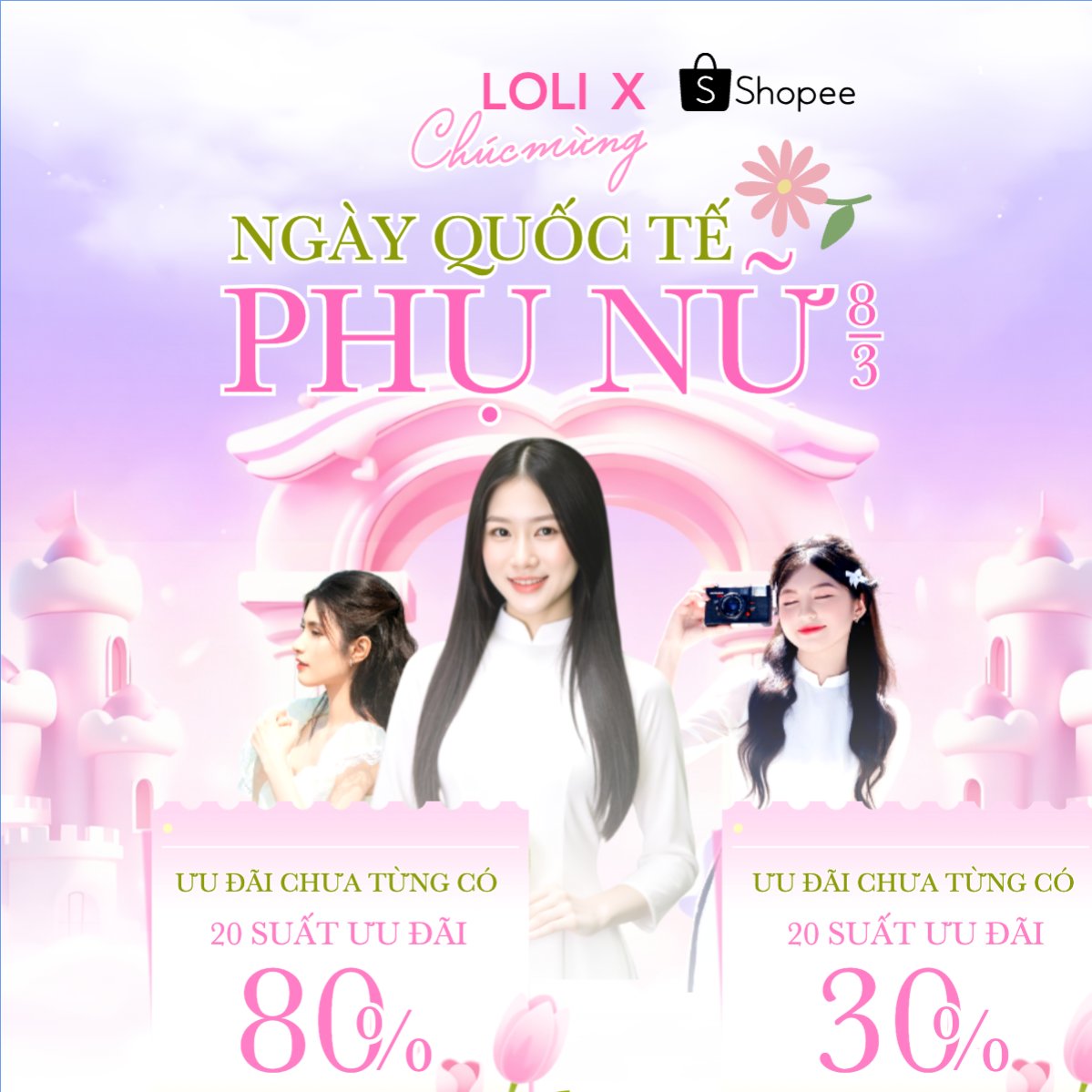Mẫu Bài post MXH vuông Chúc mừng ngày Quốc tế phụ nữ 8/3 — LayerPic