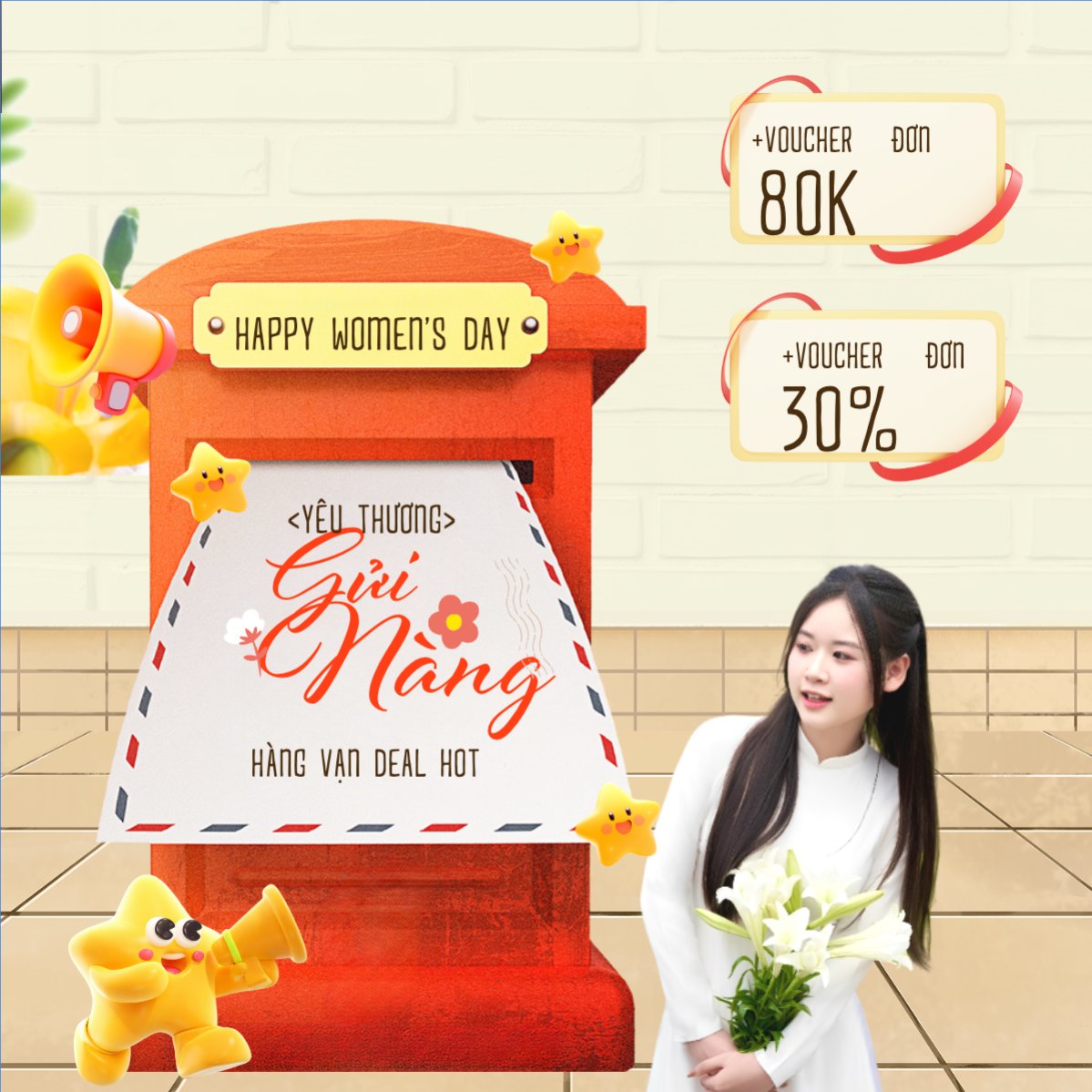 Mẫu Bài post MXH vuông Yêu thương gửi nàng hàng vạn deal hot — LayerPic