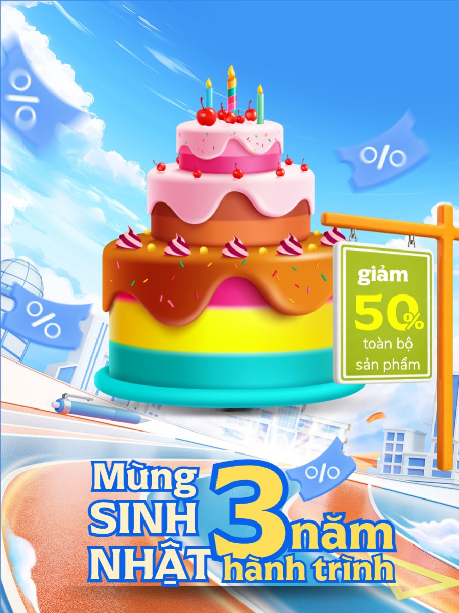 Mẫu Banner dọc Mừng sinh nhật hành trình 3 năm — LayerPic
