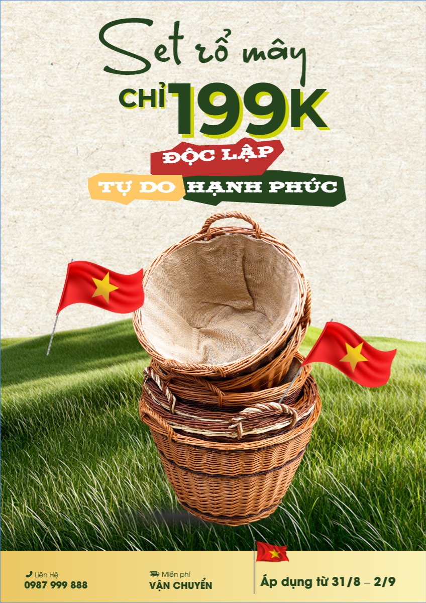Mẫu Banner dọc 2/9, Quốc Khánh, lễ hội, Việt Nam, rổ mây, nông sản, giỏ đan, rattan basket, agriculture, woven basket — LayerPic