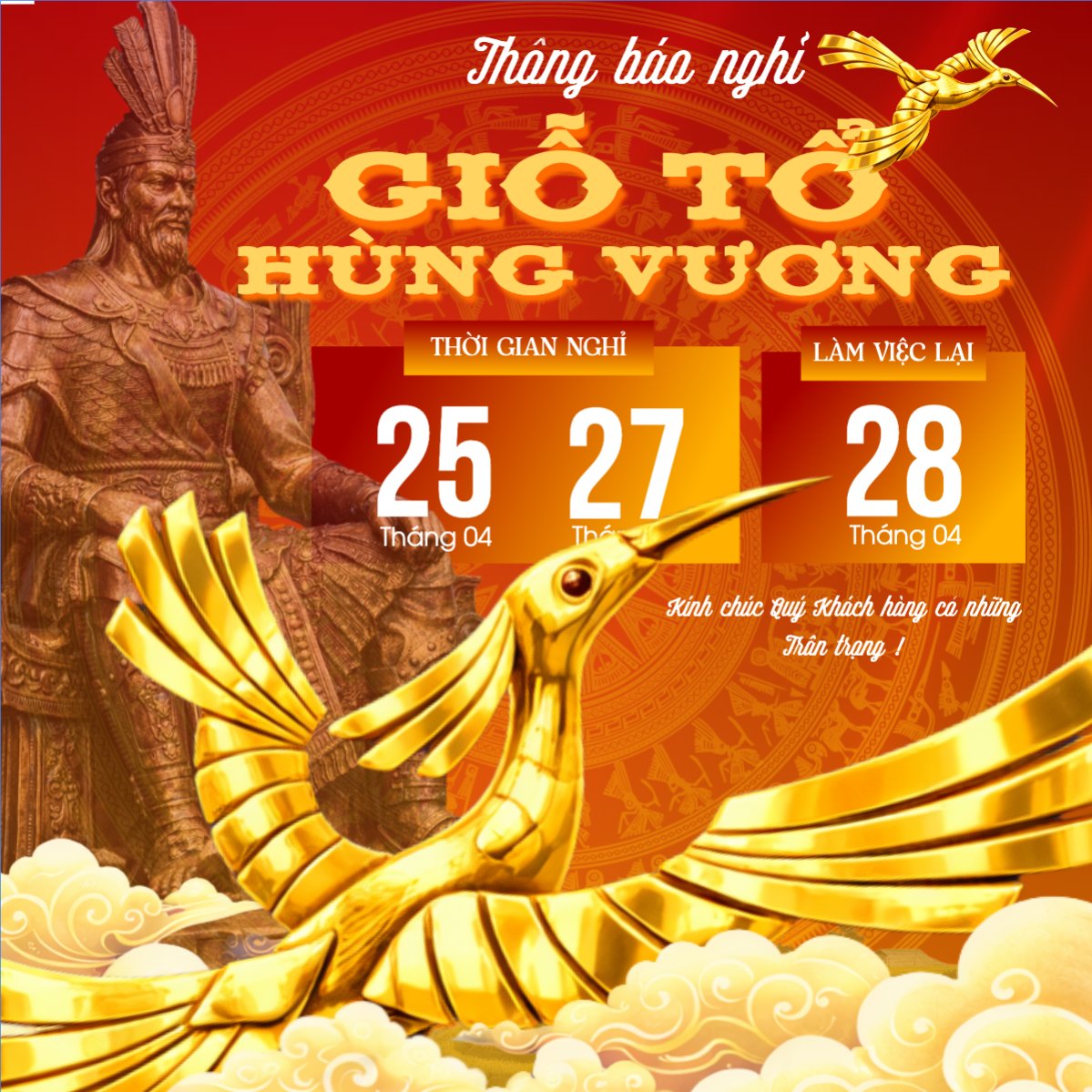 Mẫu Bài post MXH vuông Lịch nghỉ lễ Giỗ Tổ Hùng Vương — LayerPic