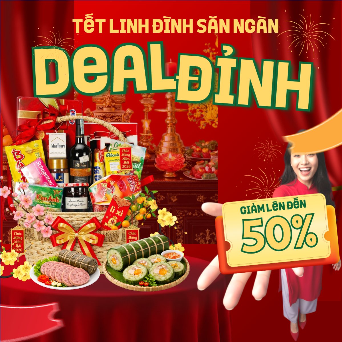 Mẫu Bài post MXH vuông Tết linh đình săn ngàn deal đỉnh — LayerPic