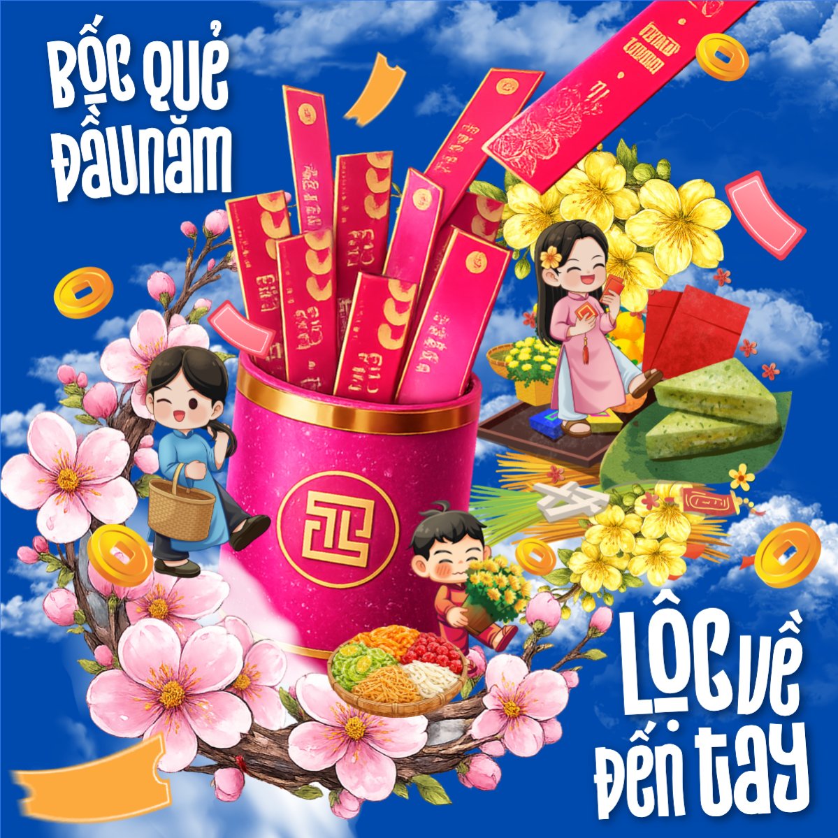 Mẫu Bài post MXH vuông Bốc quẻ đầu năm lộc về đến tay — LayerPic