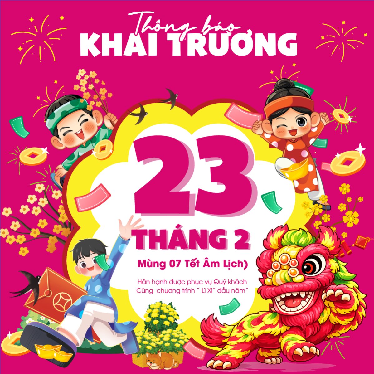 Mẫu Bài post MXH vuông Thông báo khai trương đầu năm — LayerPic