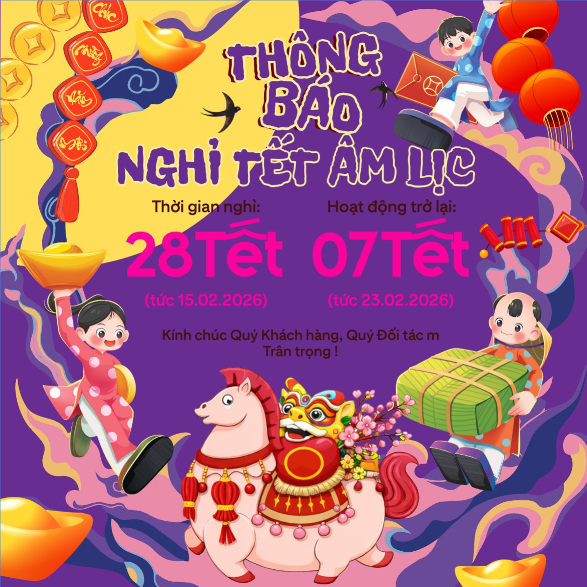 Mẫu Bài post MXH vuông Thông báo nghỉ tết âm lịch — LayerPic