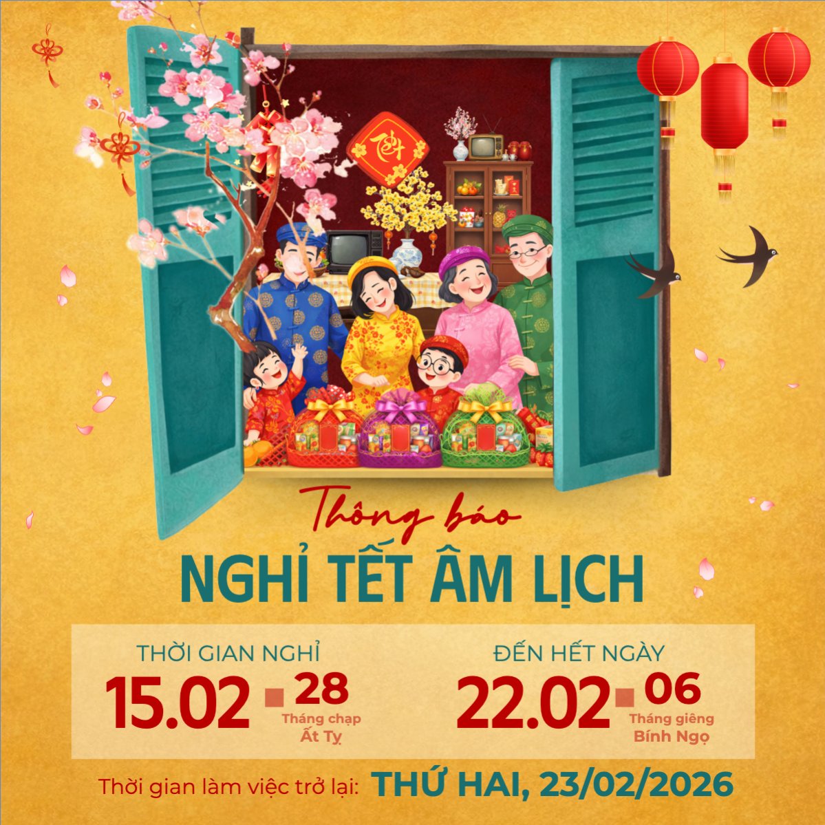 Mẫu Bài post MXH vuông Thông báo nghỉ tết âm lịch — LayerPic