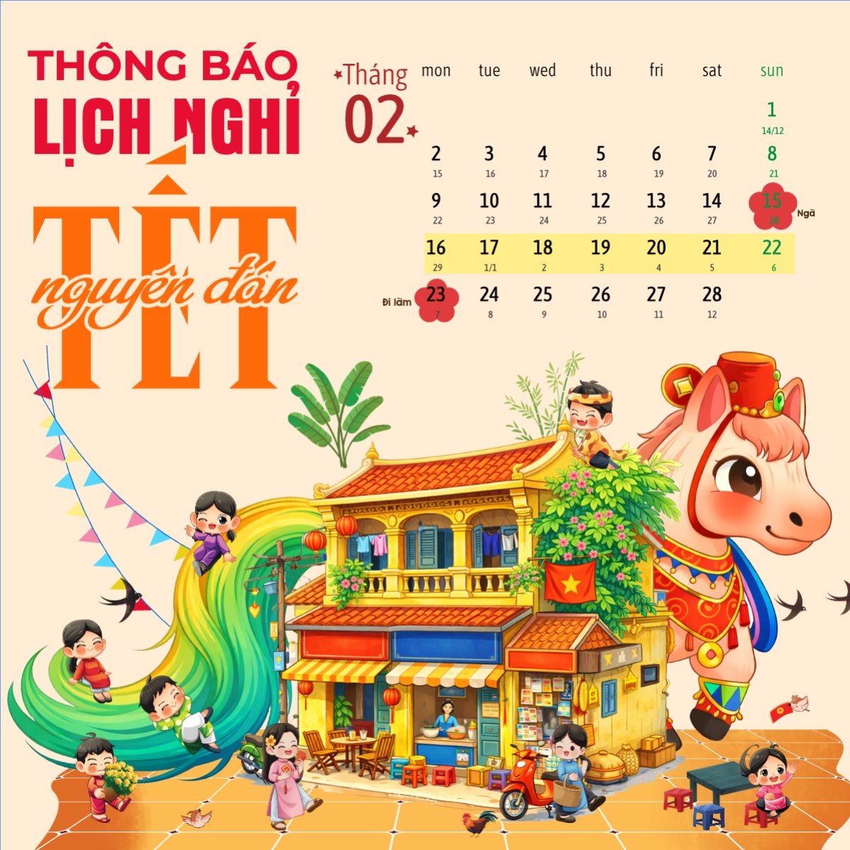 Mẫu Bài post MXH vuông Thông báo nghỉ tết Nguyên Đán — LayerPic