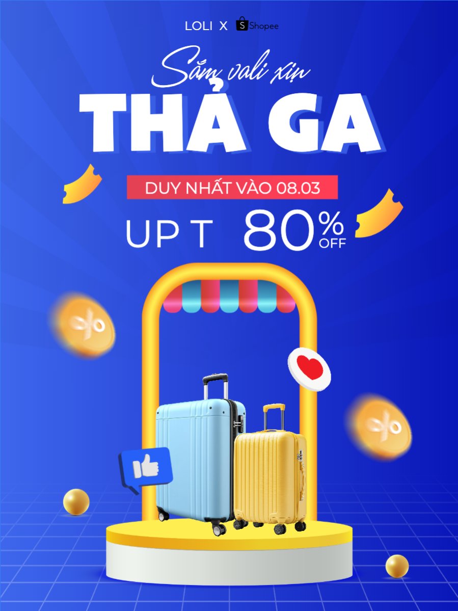 Mẫu Banner dọc Mua sắm, giảm giá, sale, vali, du lịch, travel, thời trang, fashion — LayerPic