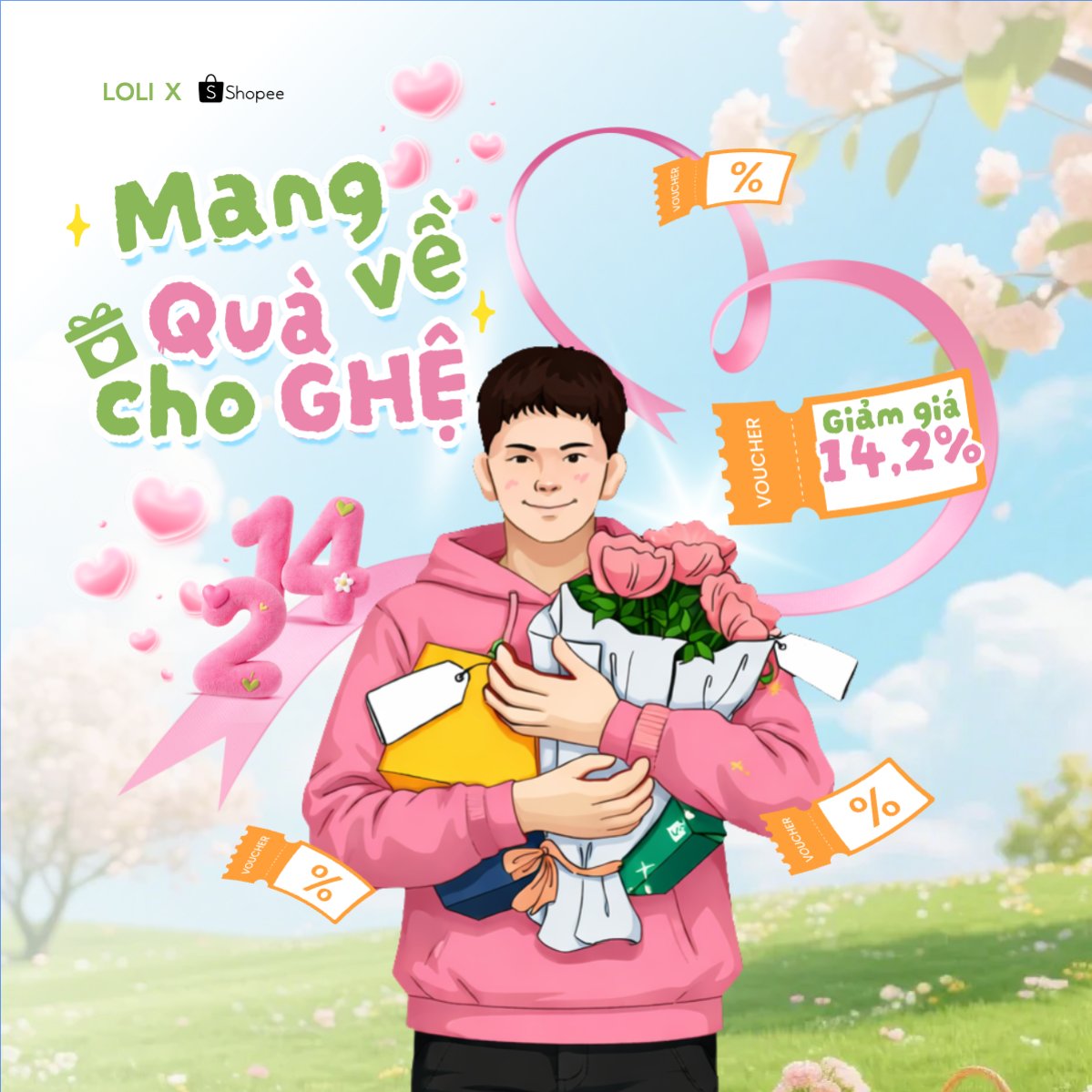 Mẫu Bài post MXH vuông Mang quà về cho ghệ — LayerPic