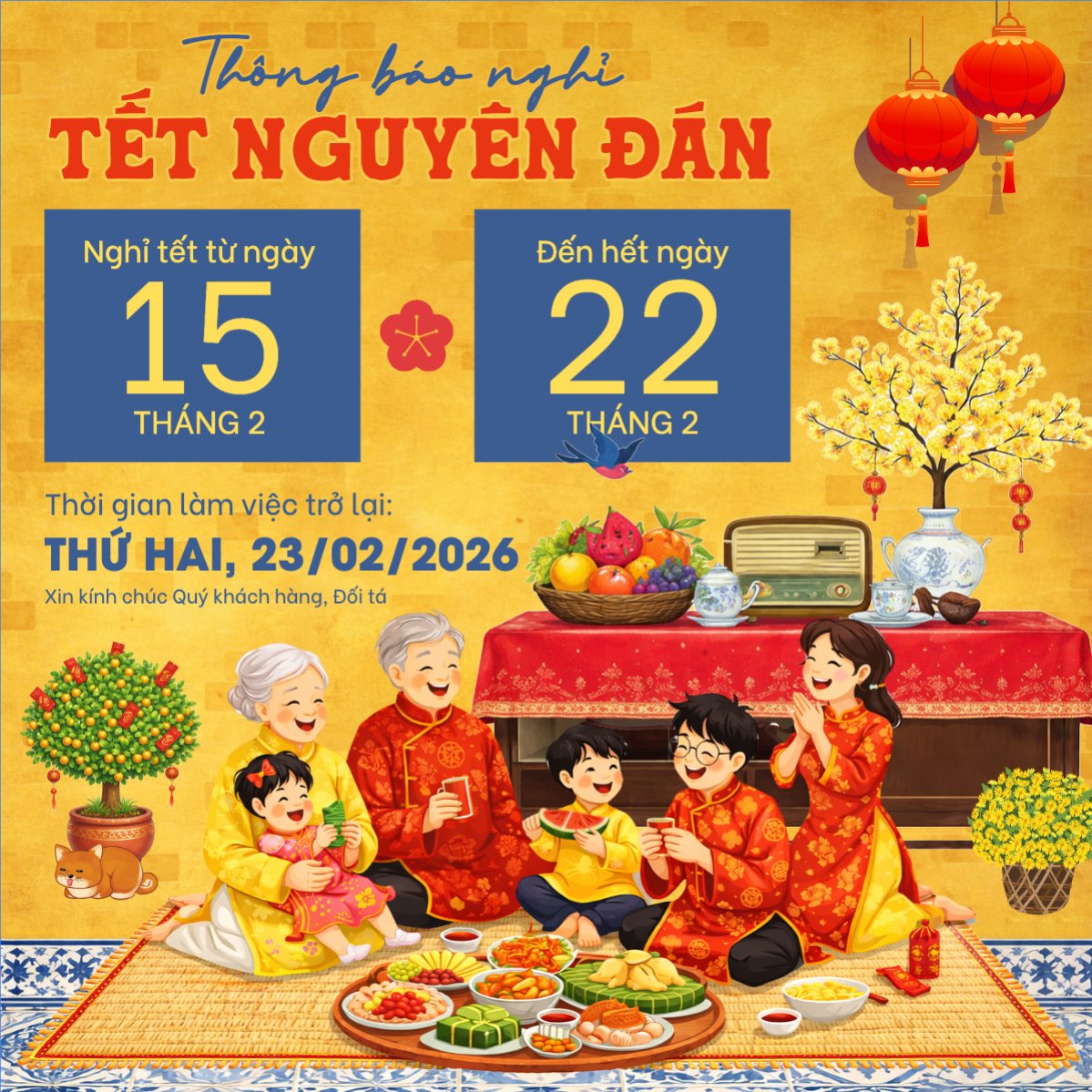 Mẫu Bài post MXH vuông Thông báo nghỉ tết Nguyên Đán — LayerPic