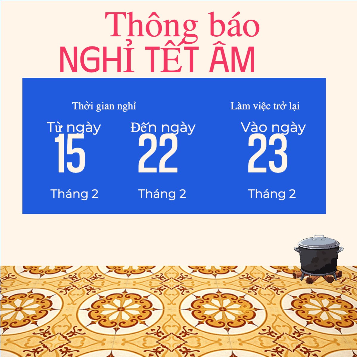 Mẫu Bài post MXH vuông Thông báo nghỉ tết âm lịch — LayerPic