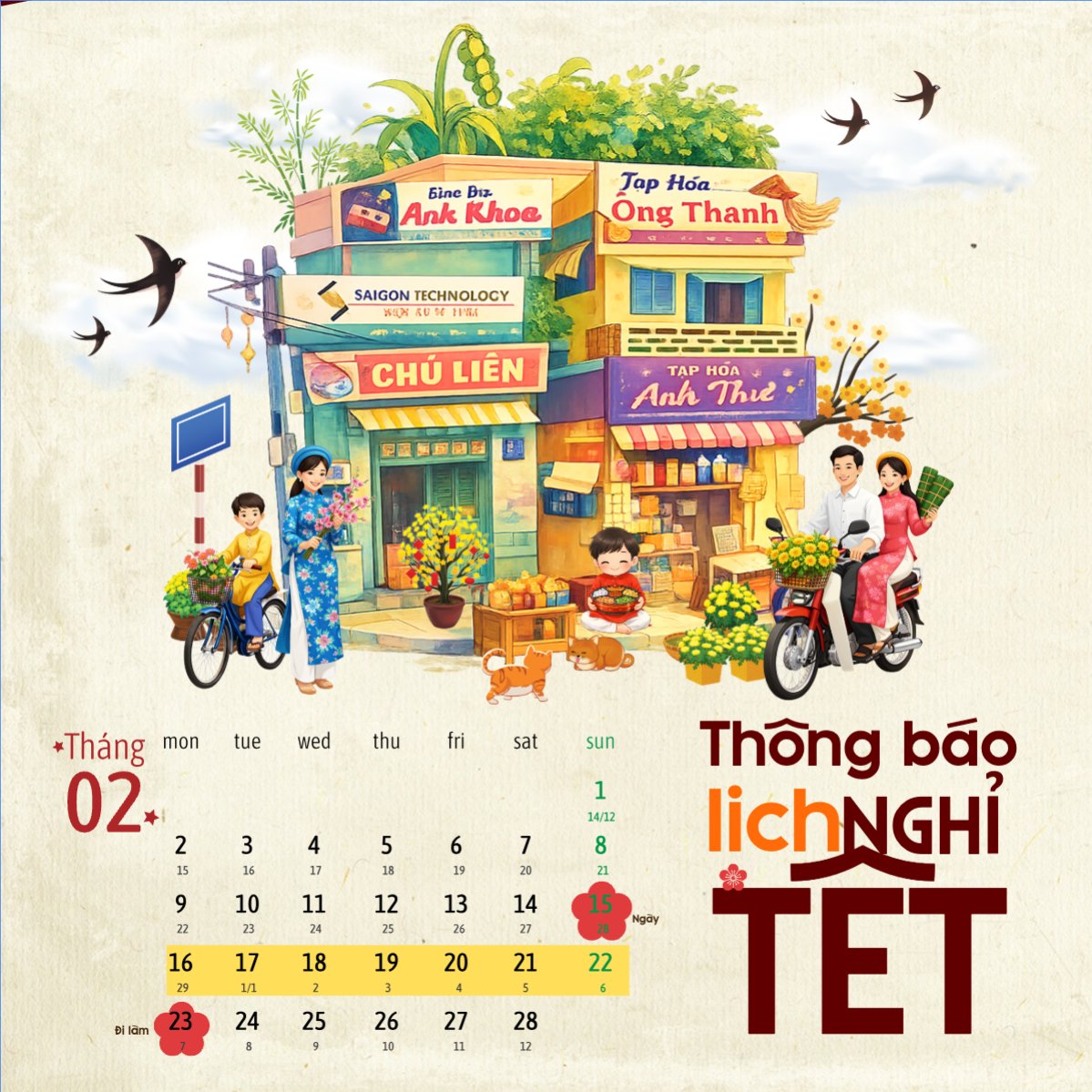 Mẫu Bài post MXH vuông Thông báo nghỉ tết Nguyên Đán — LayerPic