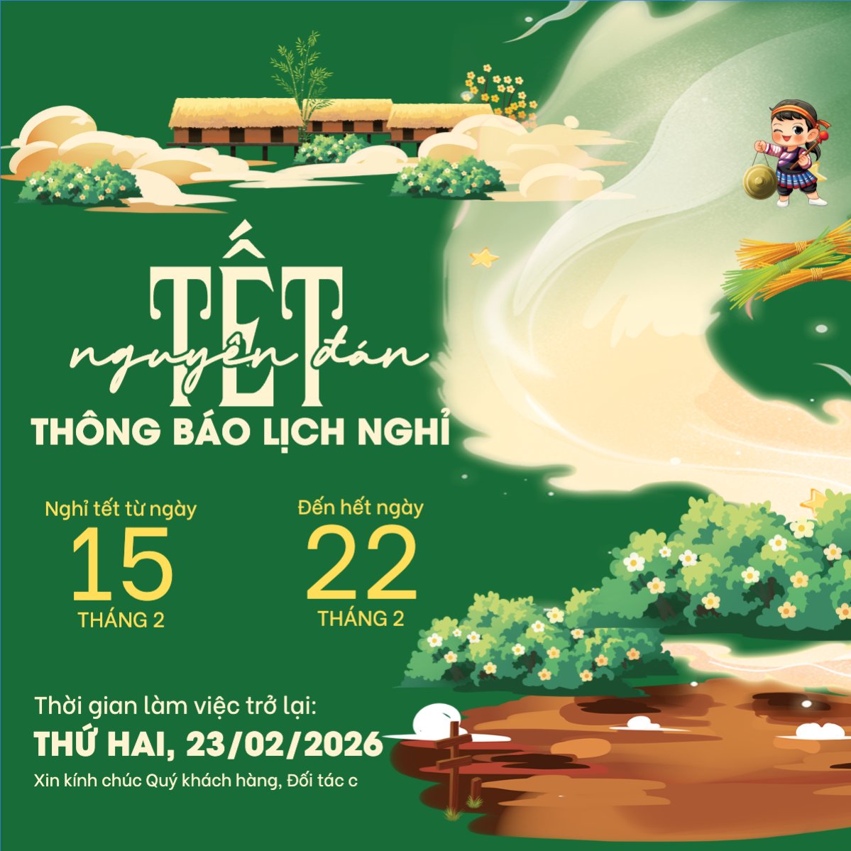 Mẫu Bài post MXH vuông Thông báo nghỉ tết Nguyên Đán — LayerPic