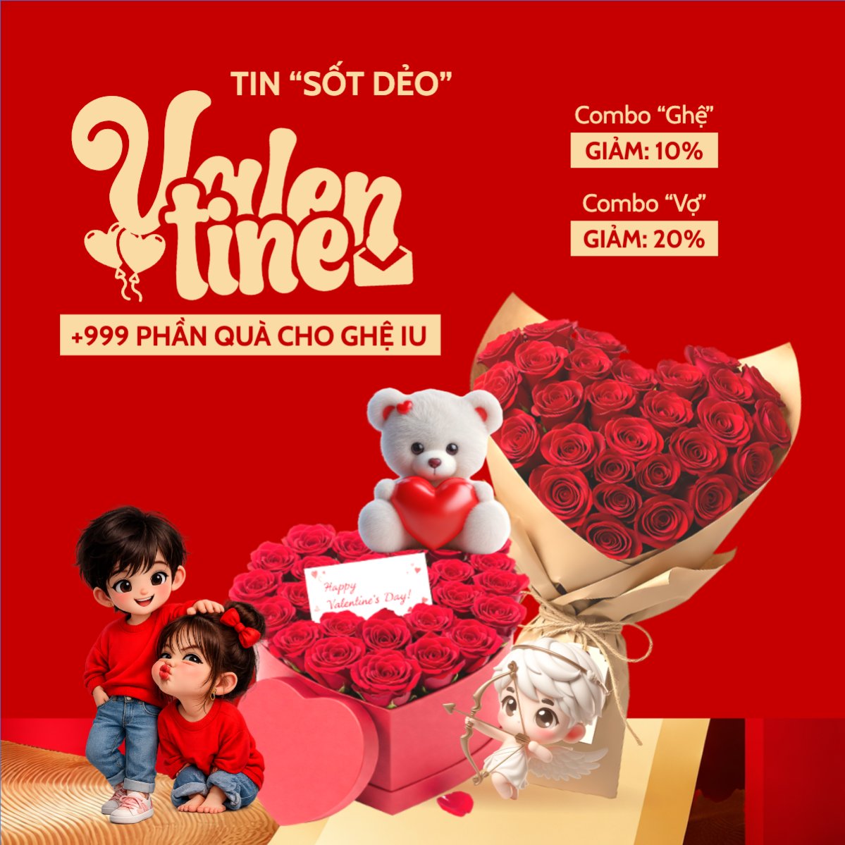 Mẫu Bài post MXH vuông Tin sốt dẻo Valentine nhận quà — LayerPic
