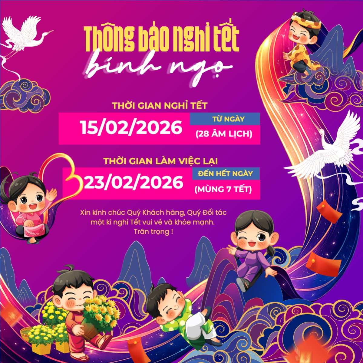 Mẫu Bài post MXH vuông Nghỉ lễ Xuân Bính Ngọ — LayerPic