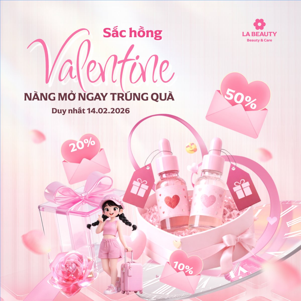Mẫu Bài post MXH vuông Sắc hồng Valentine nàng mở ngay trúng quà — LayerPic