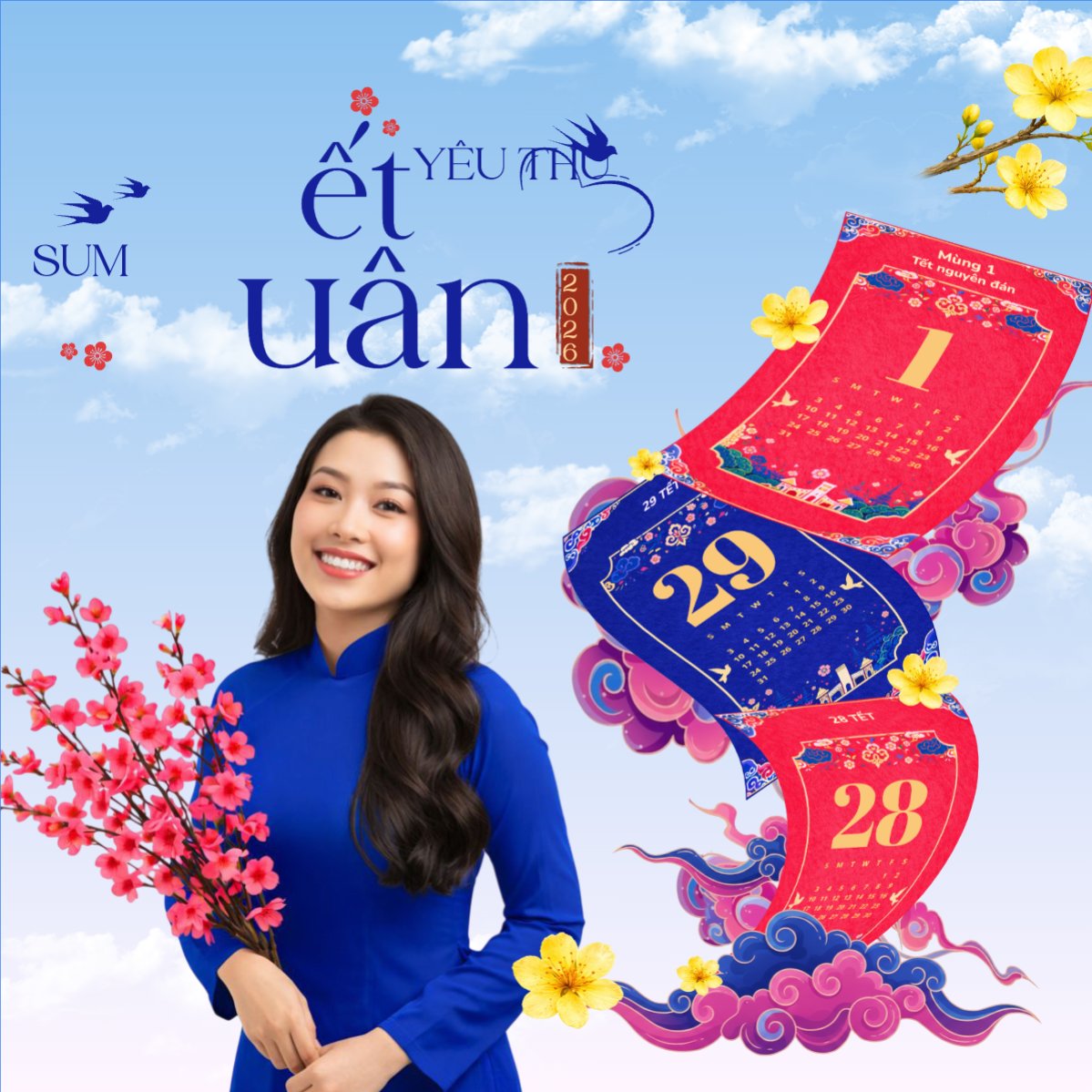Mẫu Bài post MXH vuông Tết yêu thương, xuân sum vầy — LayerPic